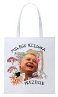Śmieszny Pis Kaczyński Torba Eco Biała Shopper Z Nadrukiem Ze Zdjęciem