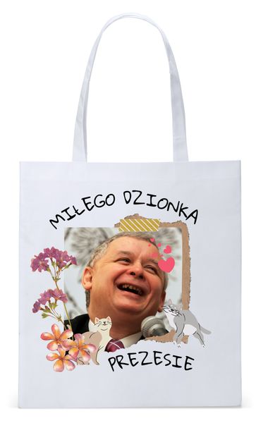 Śmieszny Pis Kaczyński Torba Eco Biała Shopper Z Nadrukiem Ze Zdjęciem zdjęcie 1