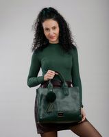 KLASYCZNA TORBA Z POMPONEM MONNARI MIEJSKA SHOPPER POJEMNA Zielona PREMIUM