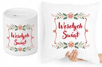 Na Święta Zestaw Poduszka + Skarbonka Prezent Z Nadrukiem Ze Zdjęciem