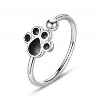 Srebrny pierścionek otwarty ŁAPKA PUPILA psia łapa regulowany S925