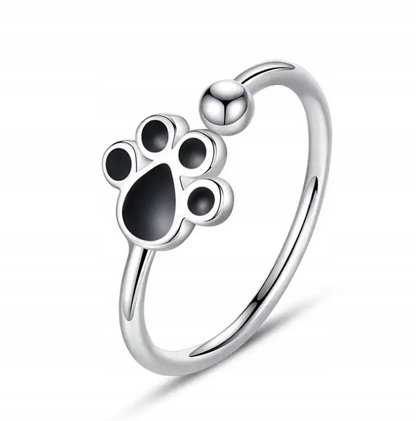 Srebrny pierścionek otwarty ŁAPKA PUPILA psia łapa regulowany S925 zdjęcie 1