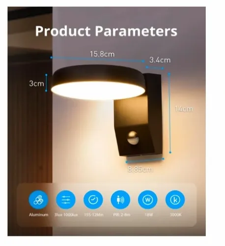 Kinkiet ogrodowy bojim czarny zintegrowane źródło LED 18 W CZUJNIK na Arena.pl