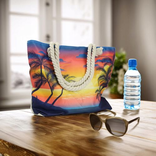 TORBA PLAŻOWA MIEJSKA MATERIAŁOWA Z PODSZEWKĄ SHOPPER NA RAMIĘ Z ZAMKIEM na Arena.pl