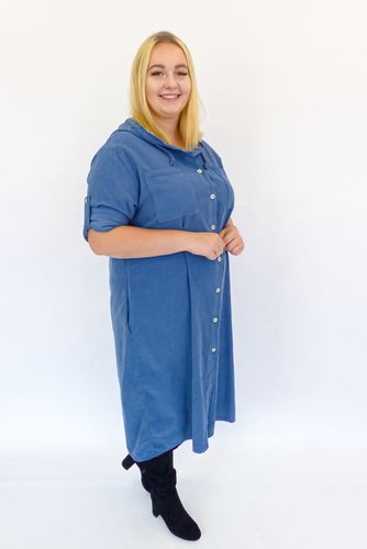 Niebieska Sztruksowa Sukienka z Kapturem UNI na Arena.pl