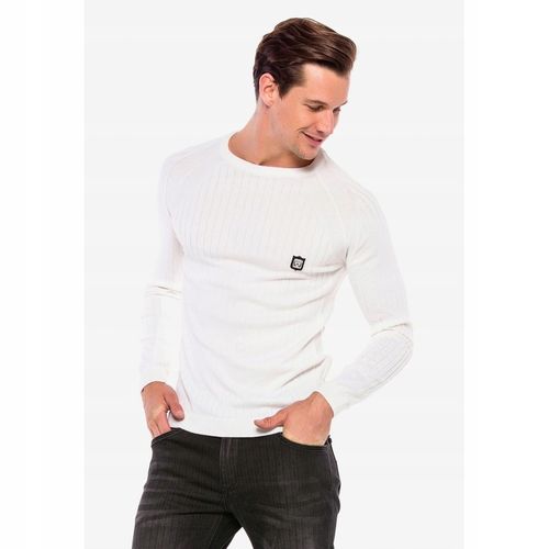 CIPO BAXX SWETER W PRĄŻKI WHITE BASIC GŁADKI~M na Arena.pl