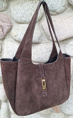 Torebka WłoskaZAMSZOAWA worek SKÓRA NATURALNA Vera Pelle CZEKOLADOWA na Arena.pl