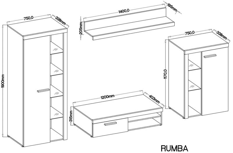 Meblościanka Rumba dąb sonoma zdjęcie 2