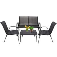 Zestaw mebli ogrodowych, BONDI, stolik, krzesła, sofa, czarne | TYLETEGOTU