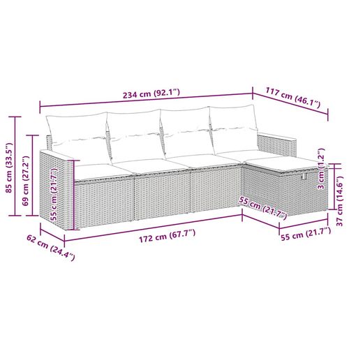 5-cz. zestaw wypoczynkowy do ogrodu, poduszki, szary rattan PE na Arena.pl
