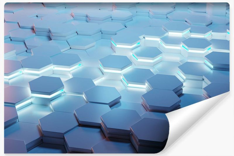Fototapeta Niebieskie HEKSAGONY Nowoczesny Wzór 3D Abstrakcja 360cm x 240cm zdjęcie 1