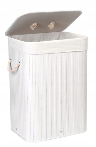 KOSZ BAMBUSOWY NA PRANIE BIELIZNĘ BIAŁY POJEMNIK ŁAZIENKOWY ORGANIZER 80L na Arena.pl