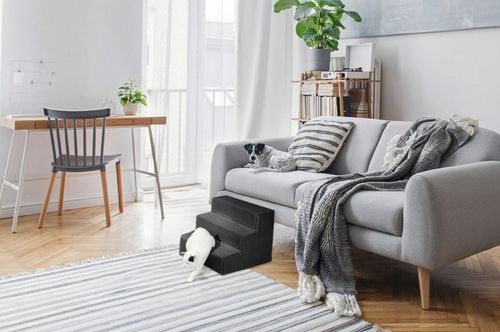 Schodki dla psa 3-stopnie tapicerowane grafitowe podest dla psa do kanapy na Arena.pl