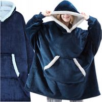 CIEPŁA BLUZA KOC OVERSIZE KOCBLUZA 2W1 GRUBA XXL GRANAT FUTRZAK KOCOBLUZA