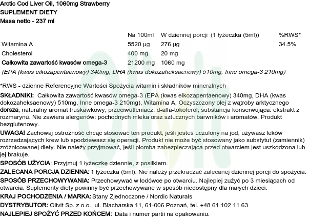 Omega-3 1060 mg, Truskawka, 237ml zdjęcie 2