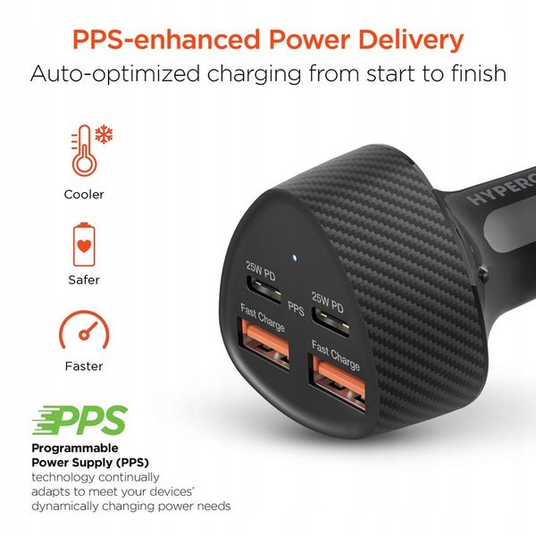 HyperGear superszybka ładowarka samochodowa QUAD 2xUSB-C PD, 2xUSB, 7A, 50W zdjęcie 5