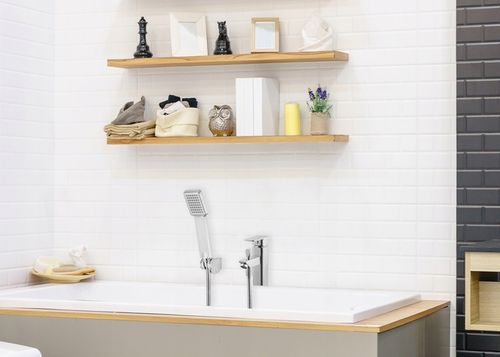 Bateria wannowa stojąca jednootworowa z prysznicem i wężem chrom srebrna na Arena.pl