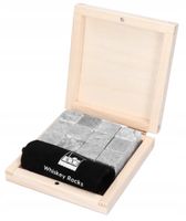 KAMIENIE DO WHISKY KAMIENNE KOSTKI STEATYT 12szt PUDEŁKO DREWNIANE