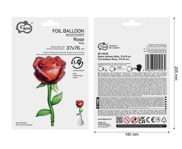 Balon foliowy Róża , 37 x 76 cm zdjęcie 3