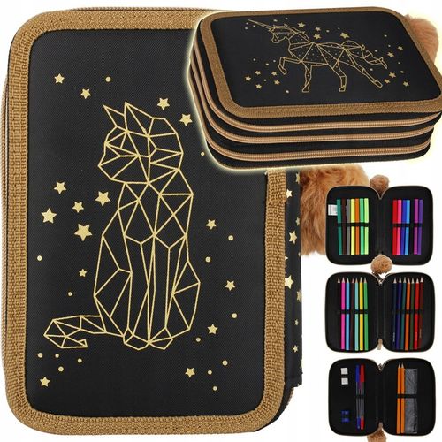 PIÓRNIK TRZYKOMOROWY Z WYPOSAŻENIEM DLA DZIEWCZYNKI ZŁOTY KOTEK JEDNOROŻEC na Arena.pl