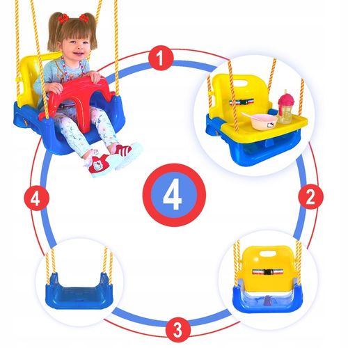 HUŚTAWKA DLA DZIECI OGRODOWA ZEWNĘTRZNA lub DOMOWA MODEL ZE STOLICZKIEM 4w1 na Arena.pl