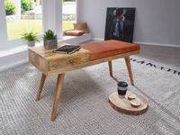 Ławka w stylu retro z szufladą skóra kozia drewno