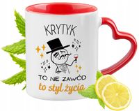 Kubek Czerwony Z Uszkiem W Kształcie Serca Dla Krytyka Na Prezent