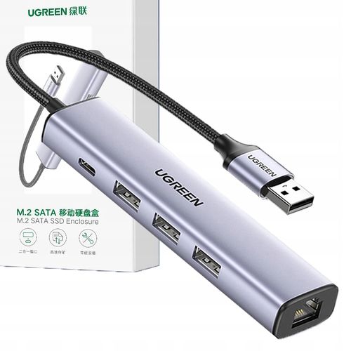 Adapter UGREEN 5w1 USB-A do 3x USB 3.0 + RJ45 + USB-C  CM475(szary) na Arena.pl