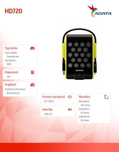 Adata DashDrive Durable HD720 1TB 2.5'' USB3.0 Zielony na Arena.pl