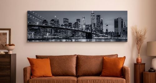 Obraz Panoramiczny NOWY YORK Nocą Brooklyn Bridge Miasto 145cm x 45cm na Arena.pl