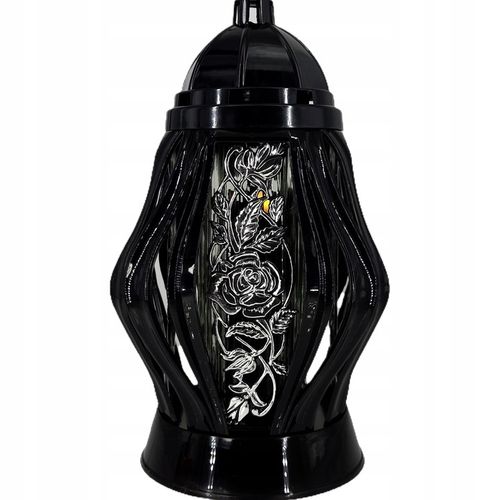 Duży znicz 35cm z pięknym motywem kwiatów nowy wzór ażurowy czarny srebrny na Arena.pl