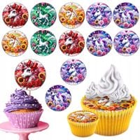 OPŁATEK na BABECZKI MUFFINKI zestaw na urodziny 12szt. - JEDNOROŻEC UNICORN