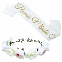 ZESTAW SZARFA WIANEK NA GŁOWĘ BIAŁY DRUCIK WIECZÓR PANIEŃSKI PANNA MŁODA