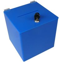 Niebieska urna skrzynka skarbonka plexi 20x20x20 na głosy zbiórki dokumenty