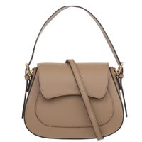 VERA PELLE torebka damska skórzana kuferek z paskiem na ramię V503 taupe