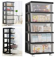 ELEGANCKI CZARNY PRZEZROCZYSTY PLASTIKOWY REGAŁ NA KÓŁKACH SZAFKA SZUFLADY