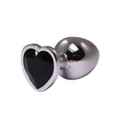 silver medium heart-shaped butt plug with black crystal
