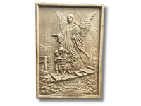 Drewniany obraz Anioł Stróż z dziećmi prezent na chrzest komunie na ścianę