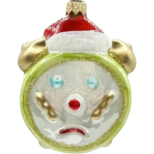 Bombka choinkowa szklana: Zegar z czapką Mikołaja: jasnozielony na Arena.pl