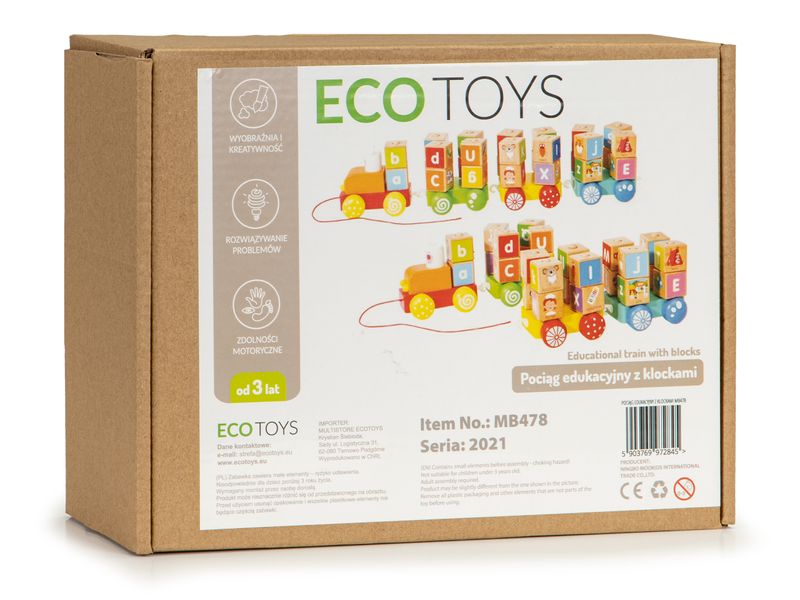Drewniany pociąg duże klocki edukacyjne alfabet ECOTOYS zdjęcie 9