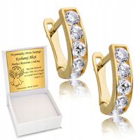 ZŁOTE KOLCZYKI 585 cyrkonie Chrzest KomuniaGRAWER