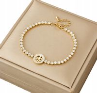 Bransoletka Złota Stal Chirurgiczna Pozłacana 18K Damska Cyrkonie Elegancka