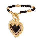 bransoletka z onyksów z sercem z kokardą (b24/kor/257au)