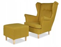 Fotel uszak ARI z podnóżkiem, skandynawski Family Meble oliwkowy