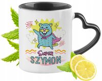 Kubek Czarny Z Uszkiem W Kształcie Serca Dla Szymona Idealny Na Prezent