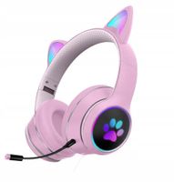SŁUCHAWKI GAMINGOWE KOCIE USZY MIKROFON LED RGB