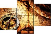 60 90CM OBRAZ 3 ELEM STARA MAPA ŚWIATA ŚCIENNY DRUK PŁÓTNO