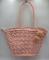 Maxfly - modna torebka koszyk pleciony pompony różowy L0101