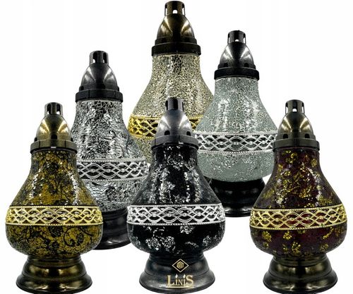 Znicz Szklany Karafka Witraż Mozaika Serce Czarno-Srebrny 38cm Lampion na Arena.pl