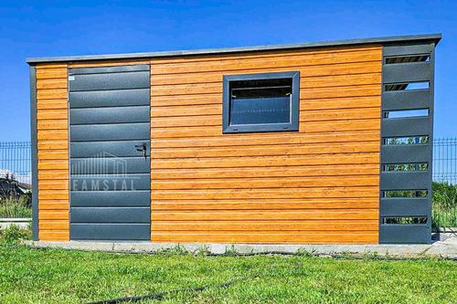 Schowek - Domek ogrodowy 4x2 + wiata 0,5m Drzwi Okno  dach spad w tył TS745 na Arena.pl